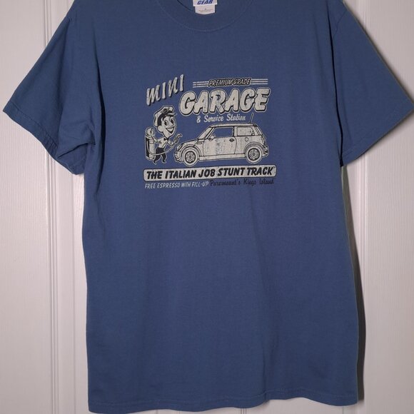 Kings Island: The Italian Job Stunt Track Roller Coaster USED Shirt (M, Blue) - Picture 6 of 7